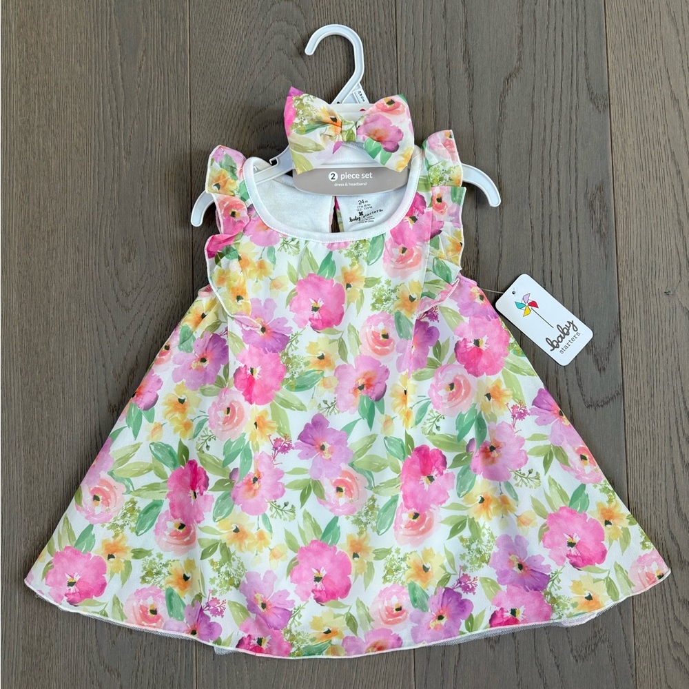 Baby Starters Floral Baby Dress with Bow Headband